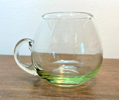Mid Century Spanish Hand Blown Glass Mugs Set of 6 Green Tint 1960s