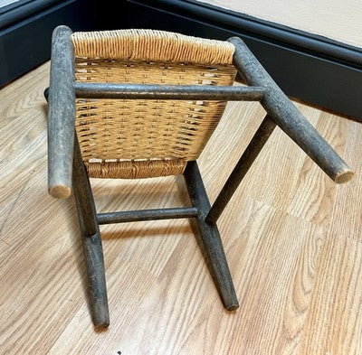 Antique Child’s Ladder Back Chair with Woven Rush Seat Rustic Farmhouse Nursery