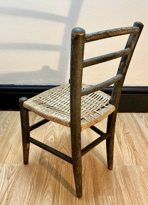 Antique Child’s Ladder Back Chair with Woven Rush Seat Rustic Farmhouse Nursery