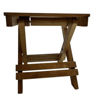 Vintage Folding Wooden Slatted Stool / Mini Table – Compact Portable Seat