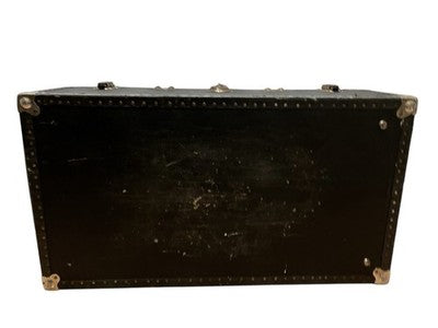 Vintage Black Steamer Trunk with Brass Hardware & Checked Interior