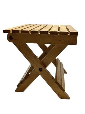 Vintage Folding Wooden Slatted Stool / Mini Table – Compact Portable Seat