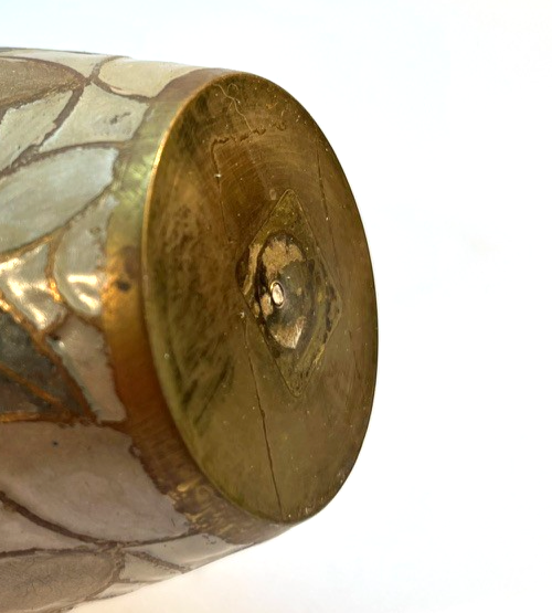 Vintage Hand Painted Brass & Ceramic Vase Art Deco Style Leaf Pattern 14cm