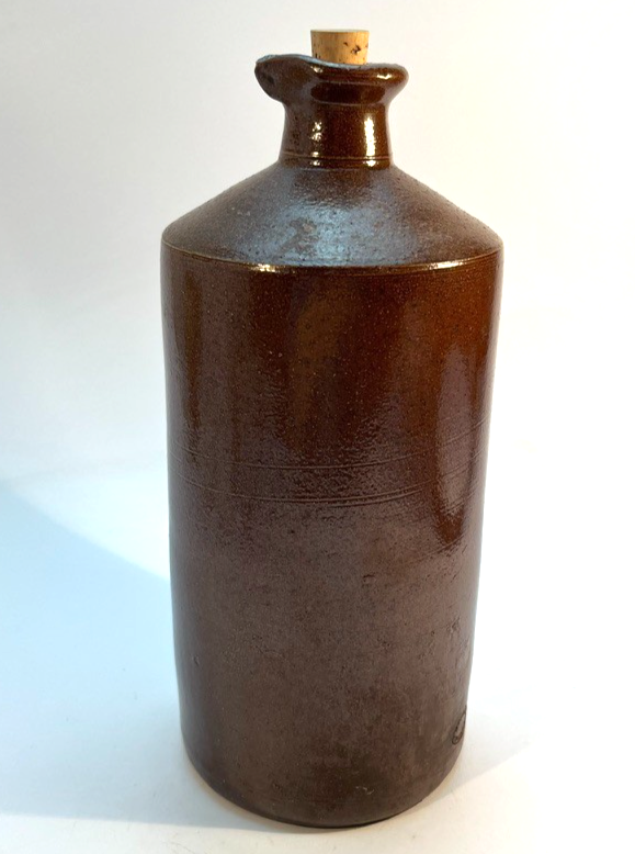 Antique Bourne Denby Salt Glazed Stoneware Flagon Bottle Jug with Cork