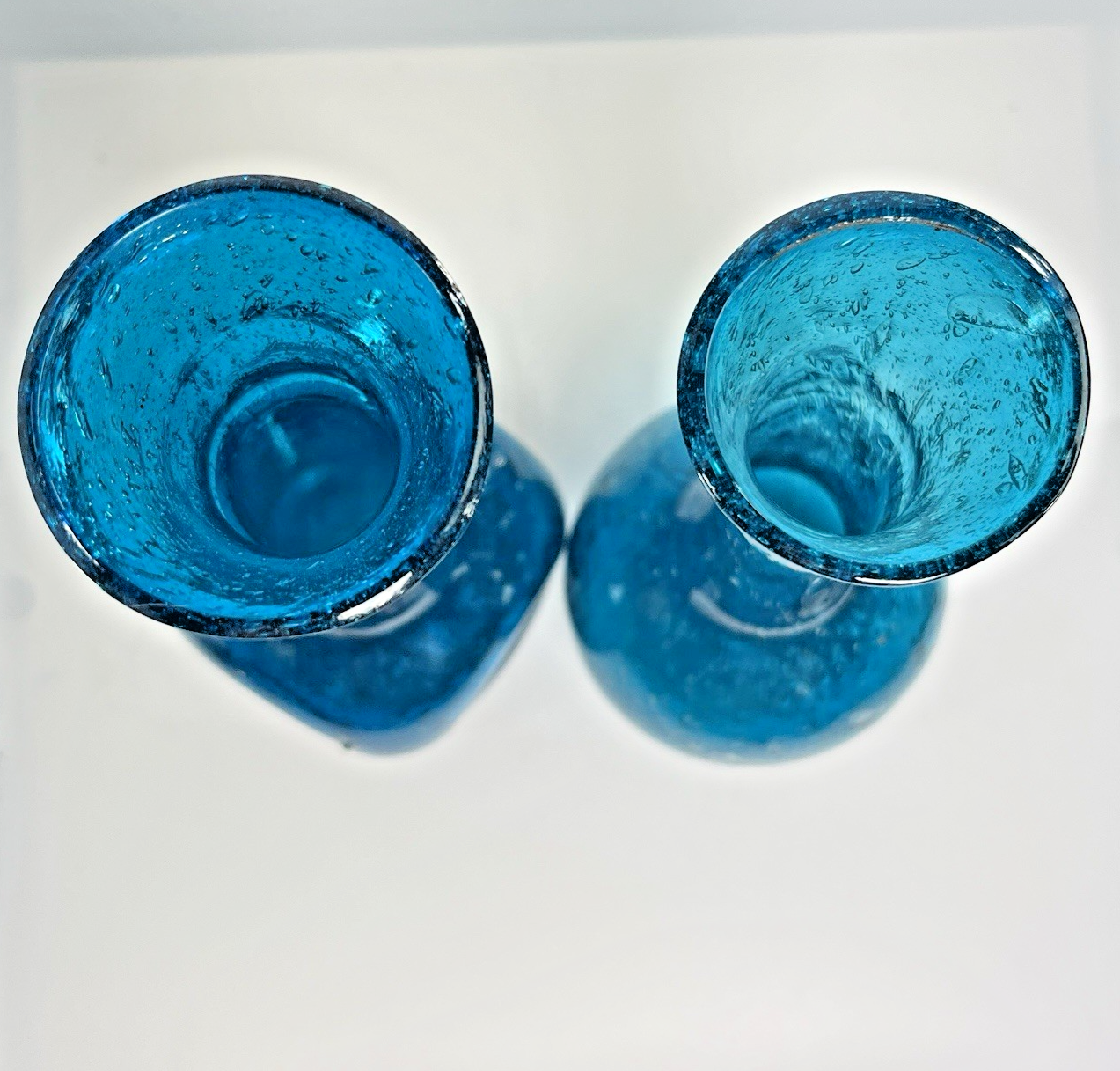 Pair of Egyptian Blue Recycled Glass Bud Vases – Hand Blown Textured Single Stem