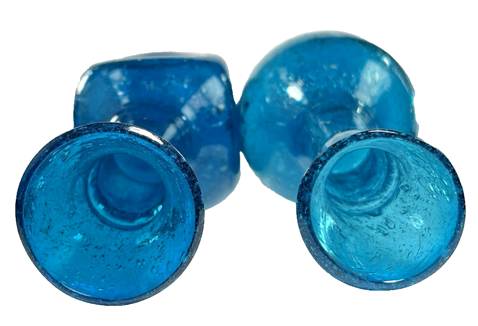 Pair of Egyptian Blue Recycled Glass Bud Vases – Hand Blown Textured Single Stem