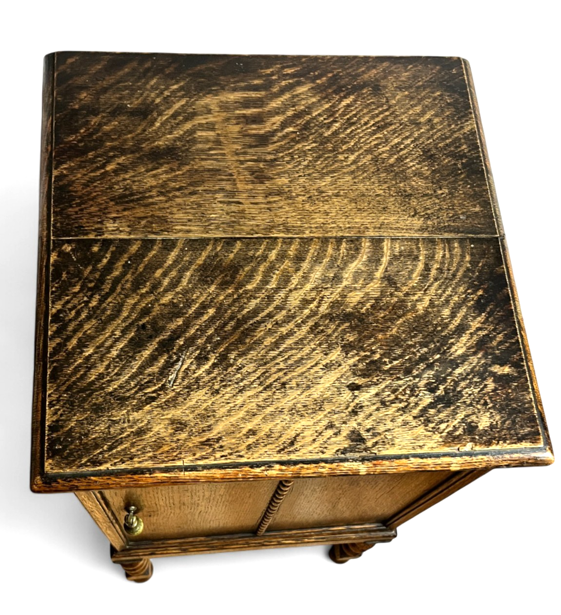Antique Oak Cabinet with Barley Twist Legs Early 20th Century Bedside Cabinet