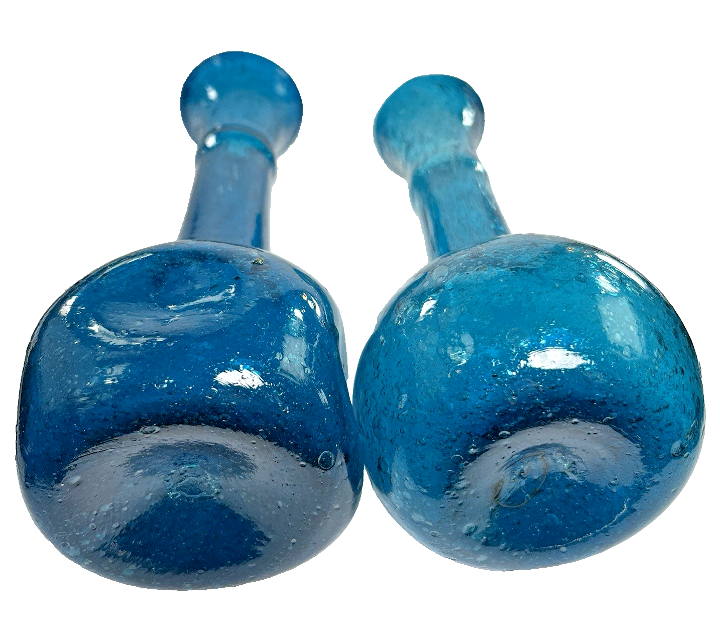 Pair of Egyptian Blue Recycled Glass Bud Vases – Hand Blown Textured Single Stem