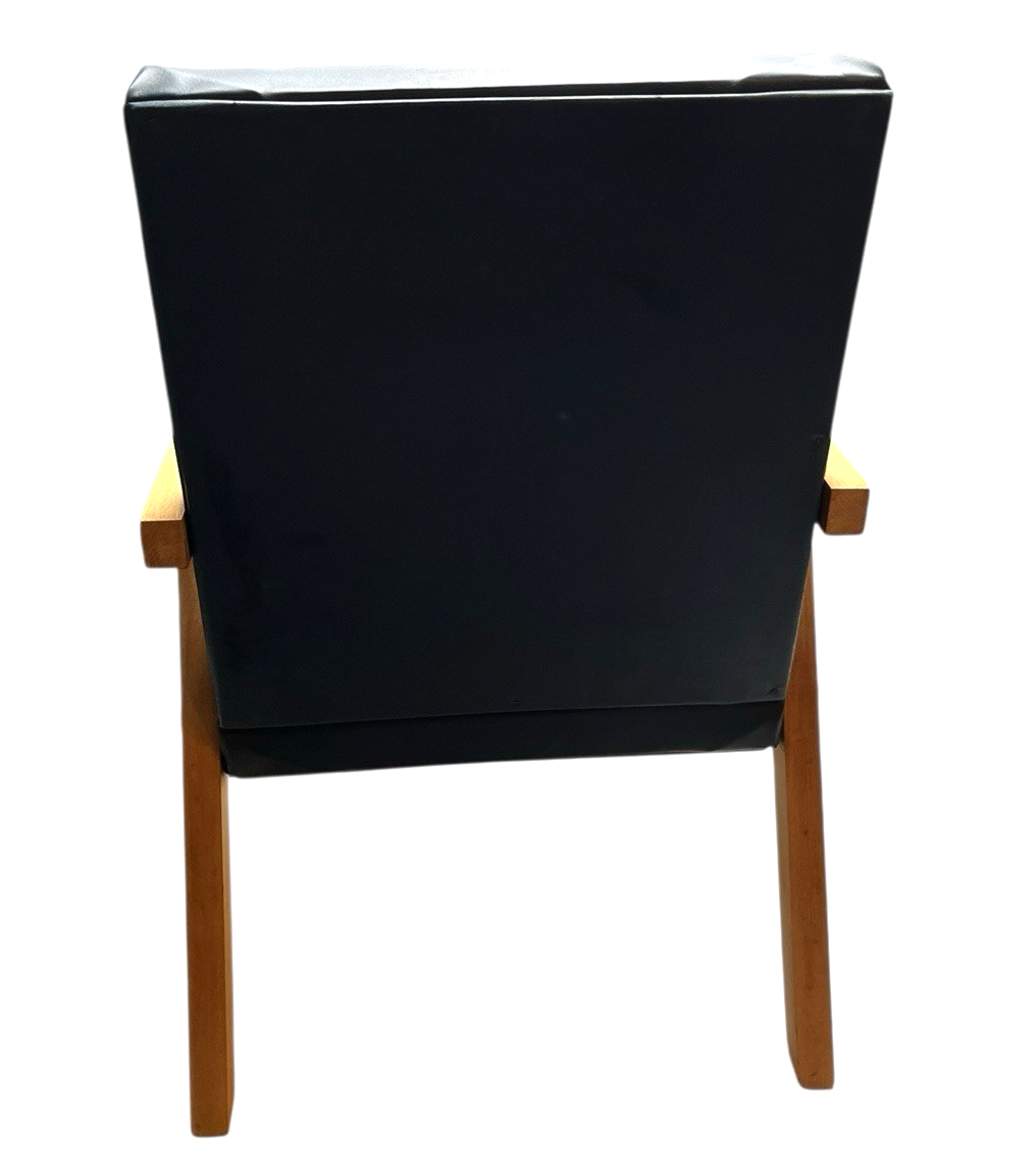 Mid Century Beech & Navy Vinyl Child's  Armchair – Retro 1960s Miniature Chair