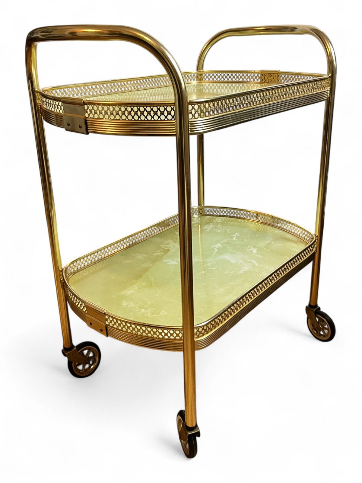 Vintage Gold Metal Bar Cart with Faux Marble Shelves  2 Tier Drinks Trolley