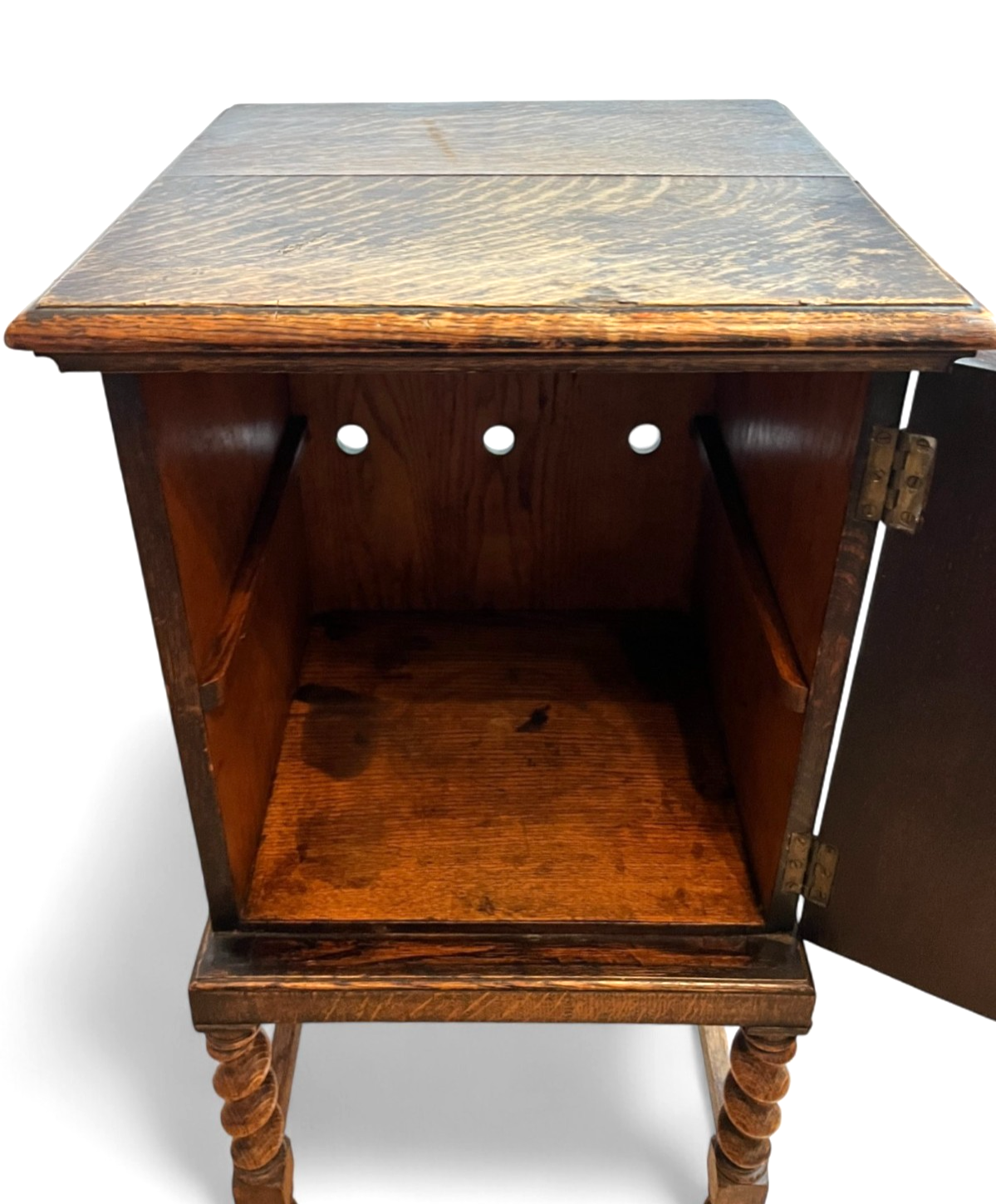 Antique Oak Cabinet with Barley Twist Legs Early 20th Century Bedside Cabinet