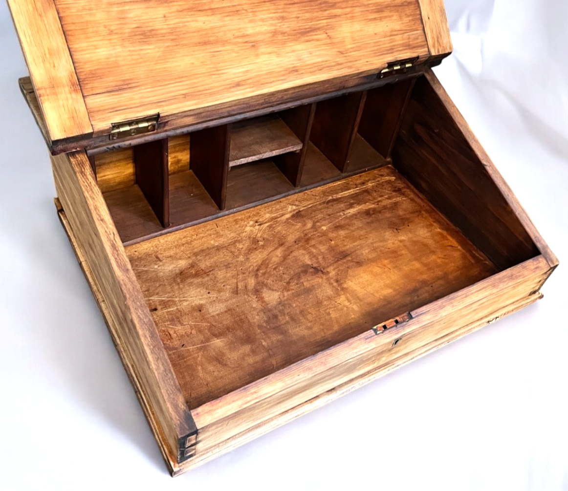 Antique Victorian Wooden Writing Slope Desk with Compartments 67×51×26cm