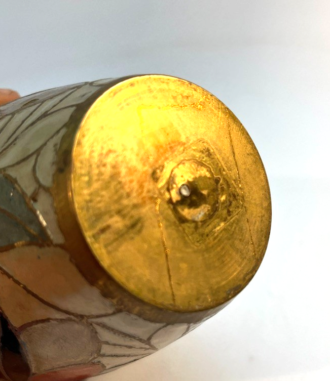 Vintage Hand Painted Brass & Ceramic Vase Art Deco Style Leaf Pattern 14cm