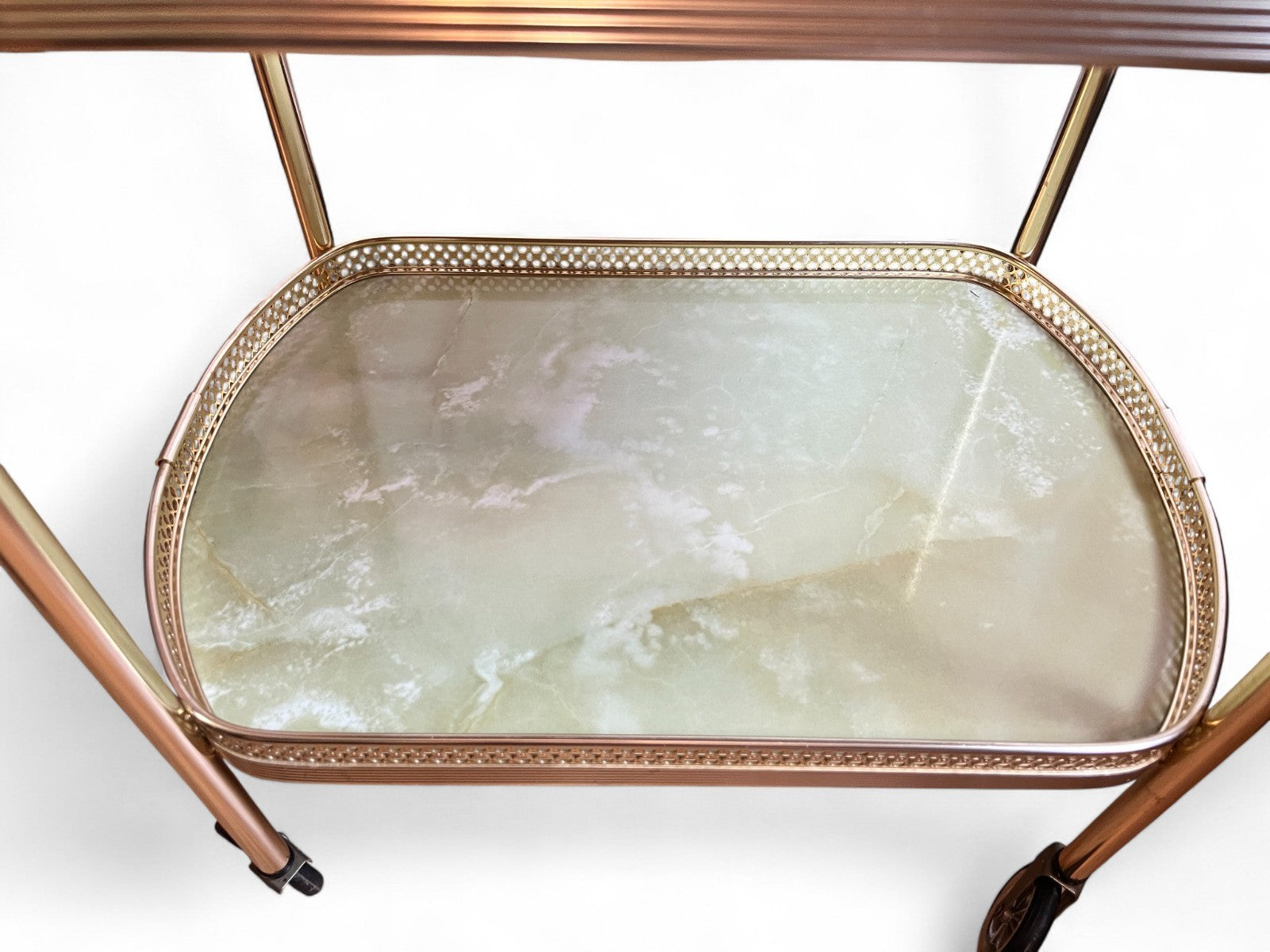 Vintage Gold Metal Bar Cart with Faux Marble Shelves  2 Tier Drinks Trolley