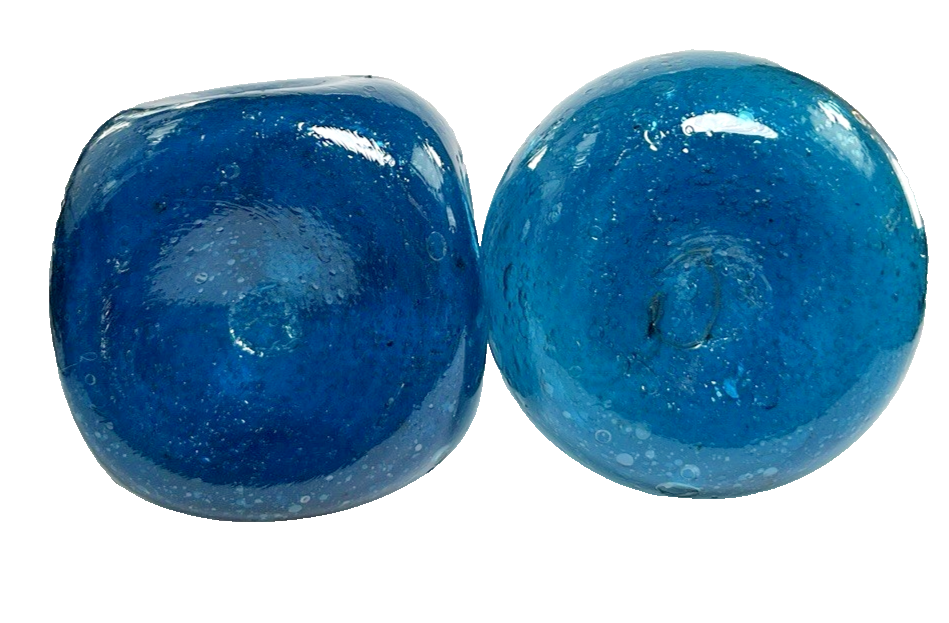 Pair of Egyptian Blue Recycled Glass Bud Vases – Hand Blown Textured Single Stem