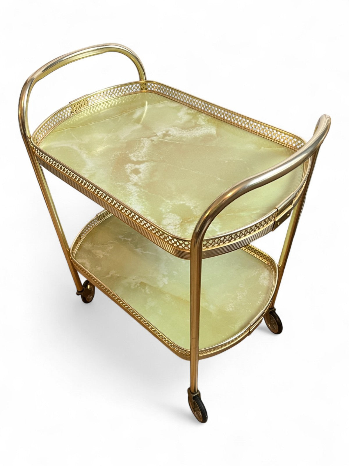 Vintage Gold Metal Bar Cart with Faux Marble Shelves  2 Tier Drinks Trolley