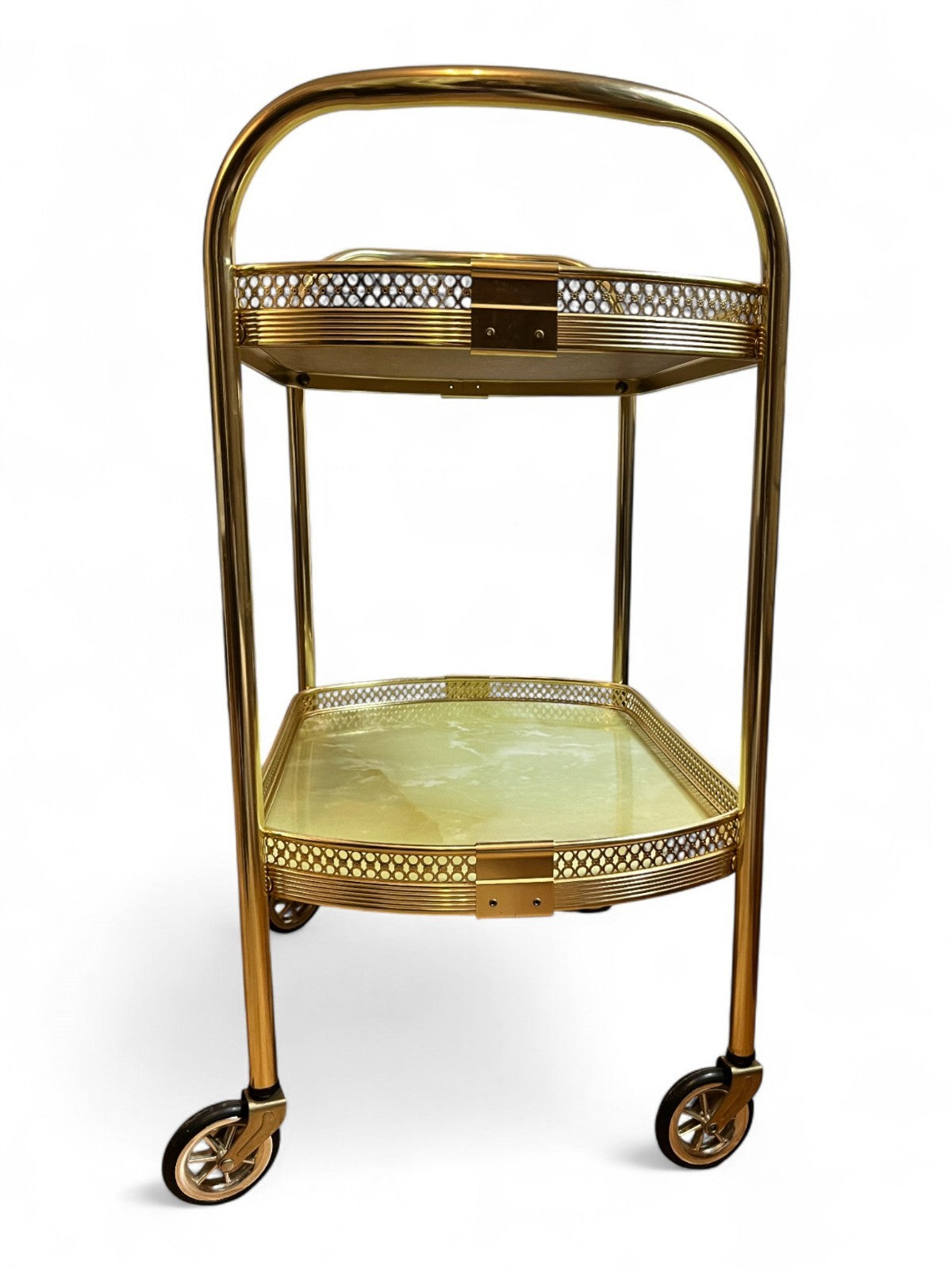Vintage Gold Metal Bar Cart with Faux Marble Shelves  2 Tier Drinks Trolley