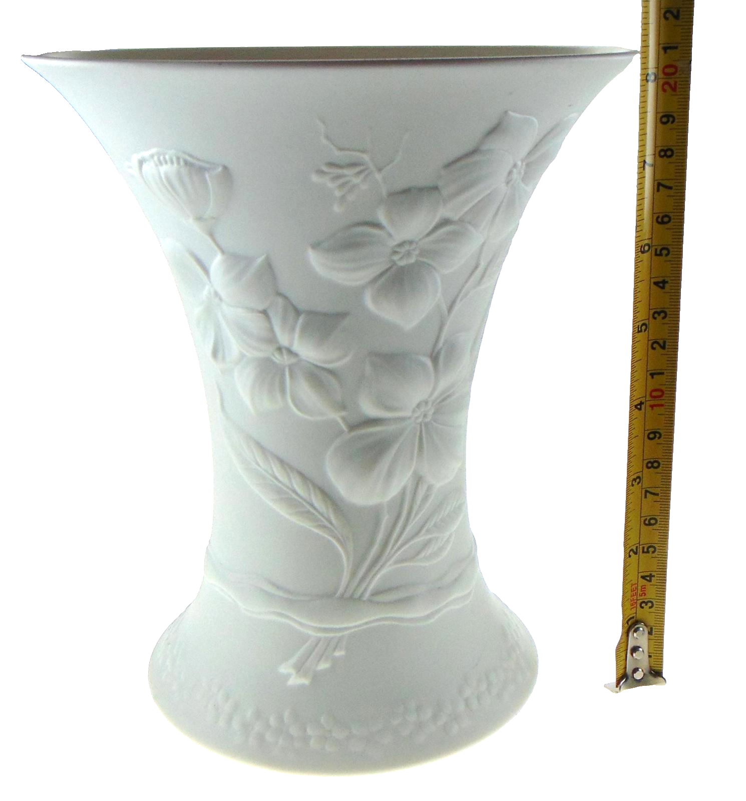 Vintage AK Kaiser Bisque Porcelain Vase Germany Floral Relief 21cm