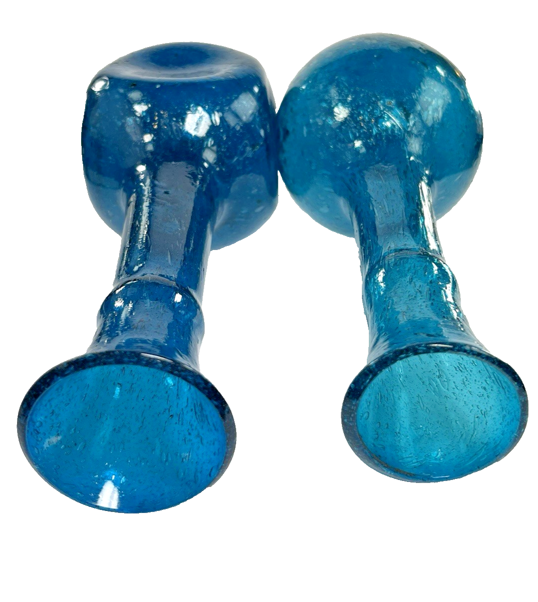 Pair of Egyptian Blue Recycled Glass Bud Vases – Hand Blown Textured Single Stem