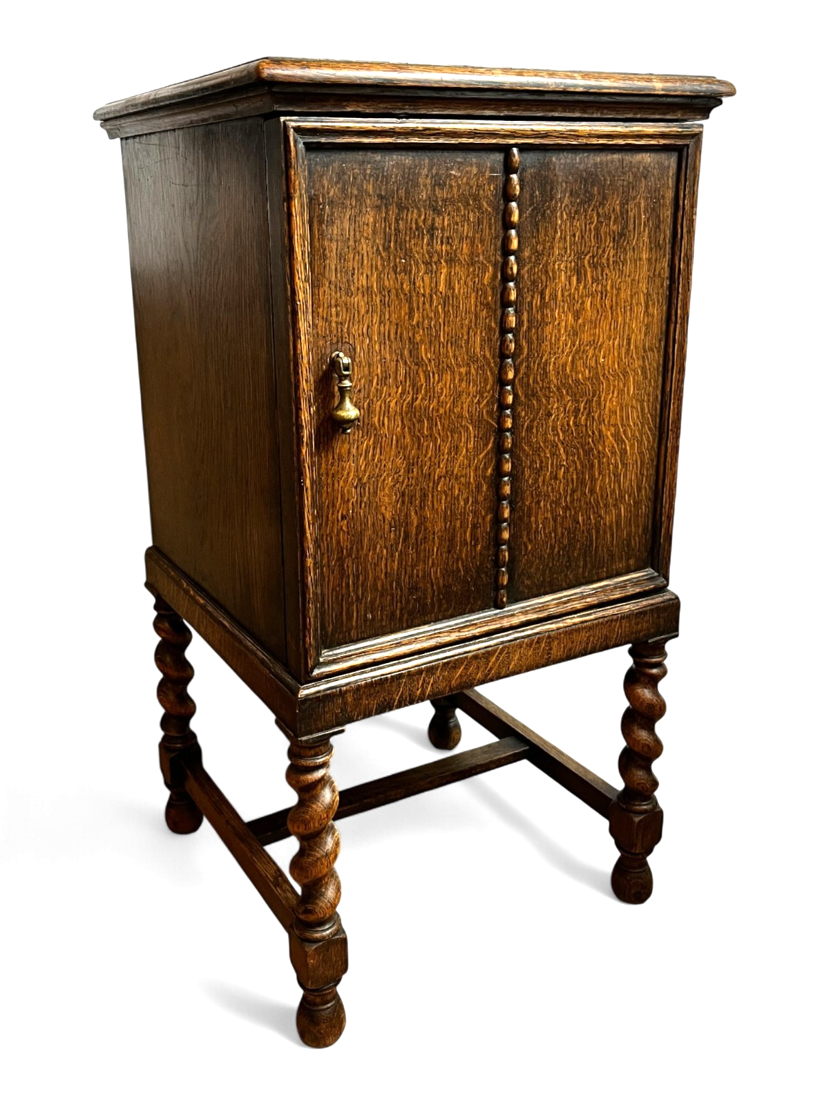 Antique Oak Cabinet with Barley Twist Legs Early 20th Century Bedside Cabinet