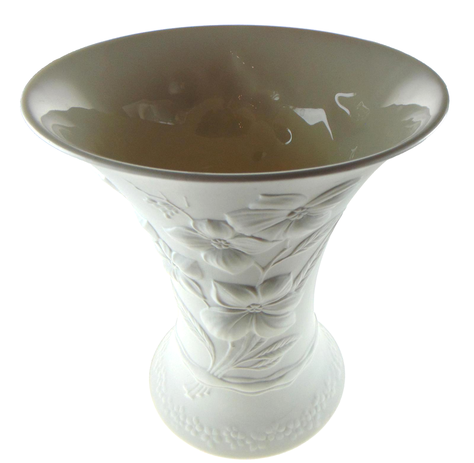 Vintage AK Kaiser Bisque Porcelain Vase Germany Floral Relief 21cm