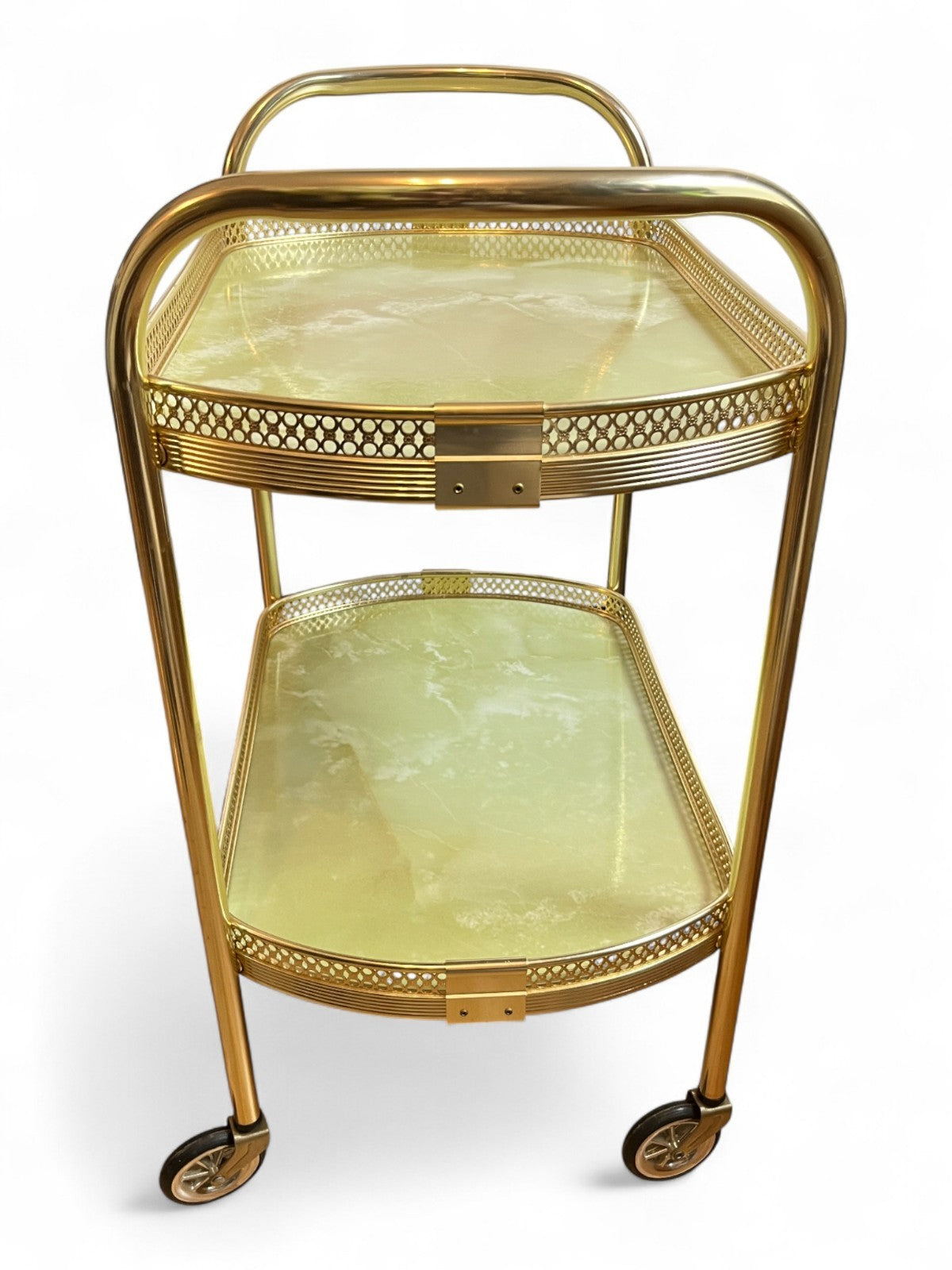 Vintage Gold Metal Bar Cart with Faux Marble Shelves  2 Tier Drinks Trolley