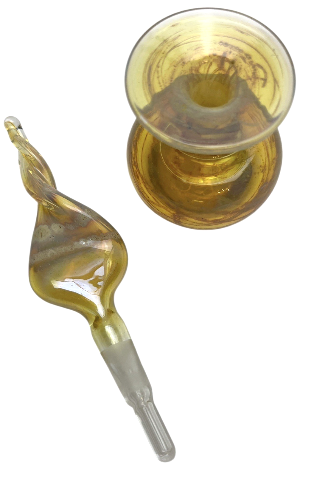 Vintage Amber Art Glass Perfume Bottle with Twisted Flame Stopper Hand Blown