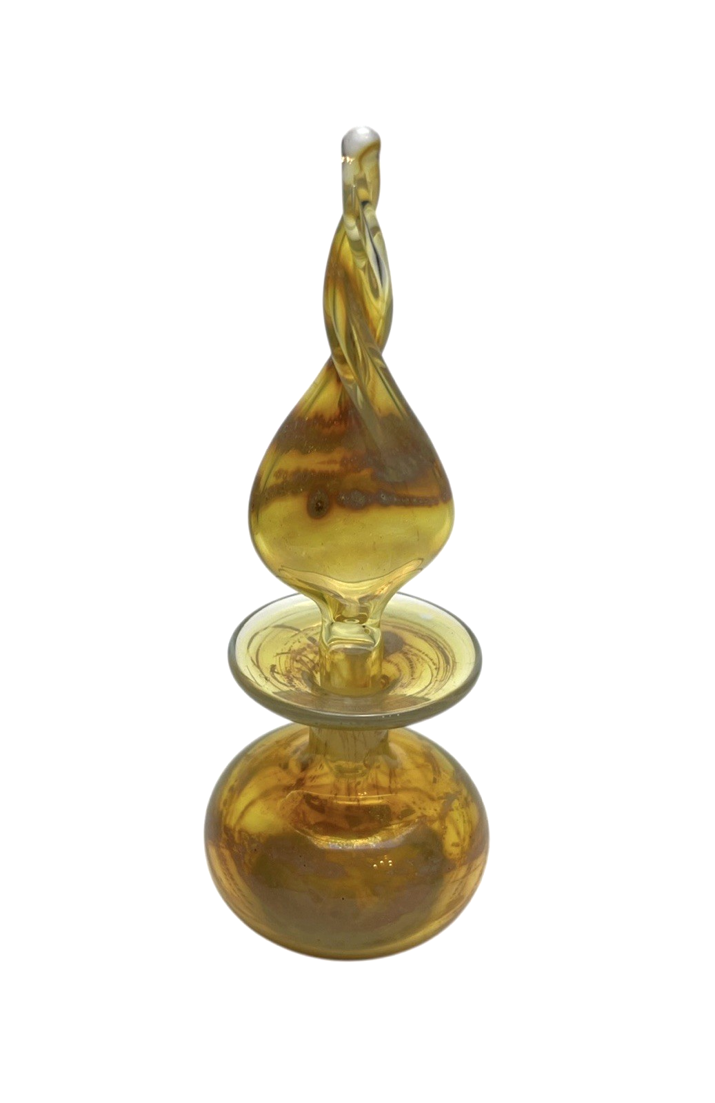 Vintage Amber Art Glass Perfume Bottle with Twisted Flame Stopper Hand Blown