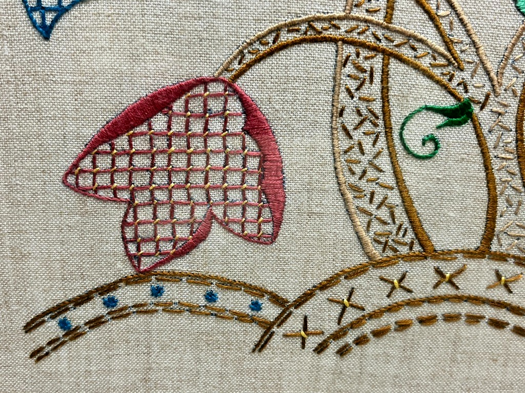 Framed Crewel Embroidery Artwork Floral Design on Linen 65x54cm Vintage/Antique