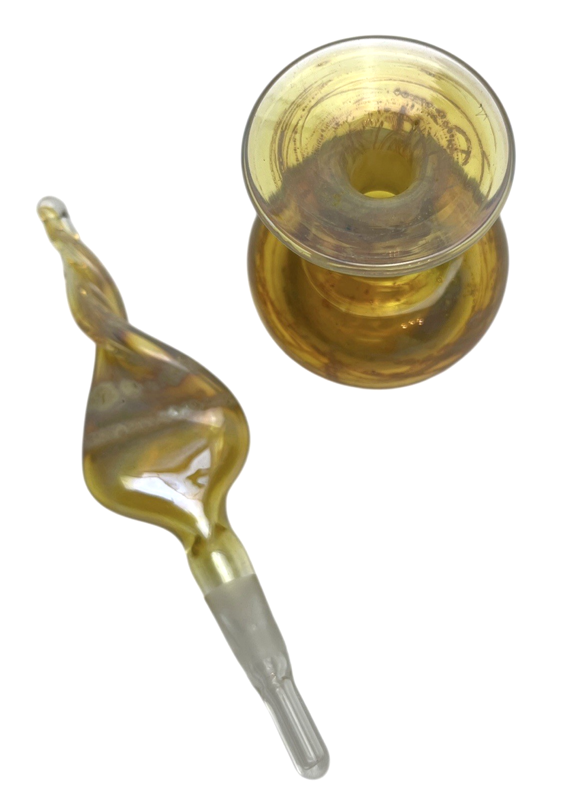 Vintage Amber Art Glass Perfume Bottle with Twisted Flame Stopper Hand Blown