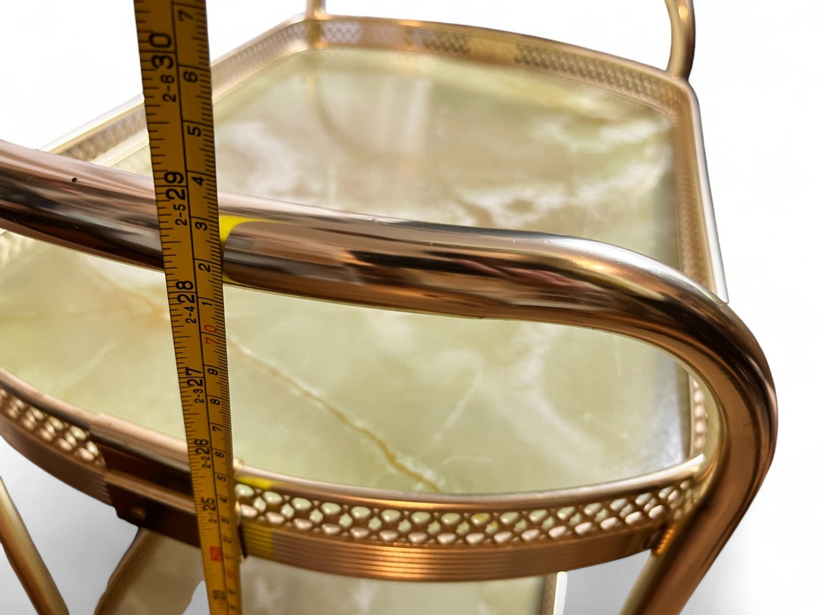 Vintage Gold Metal Bar Cart with Faux Marble Shelves  2 Tier Drinks Trolley