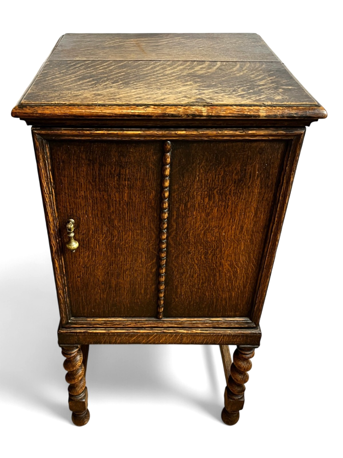 Antique Oak Cabinet with Barley Twist Legs Early 20th Century Bedside Cabinet
