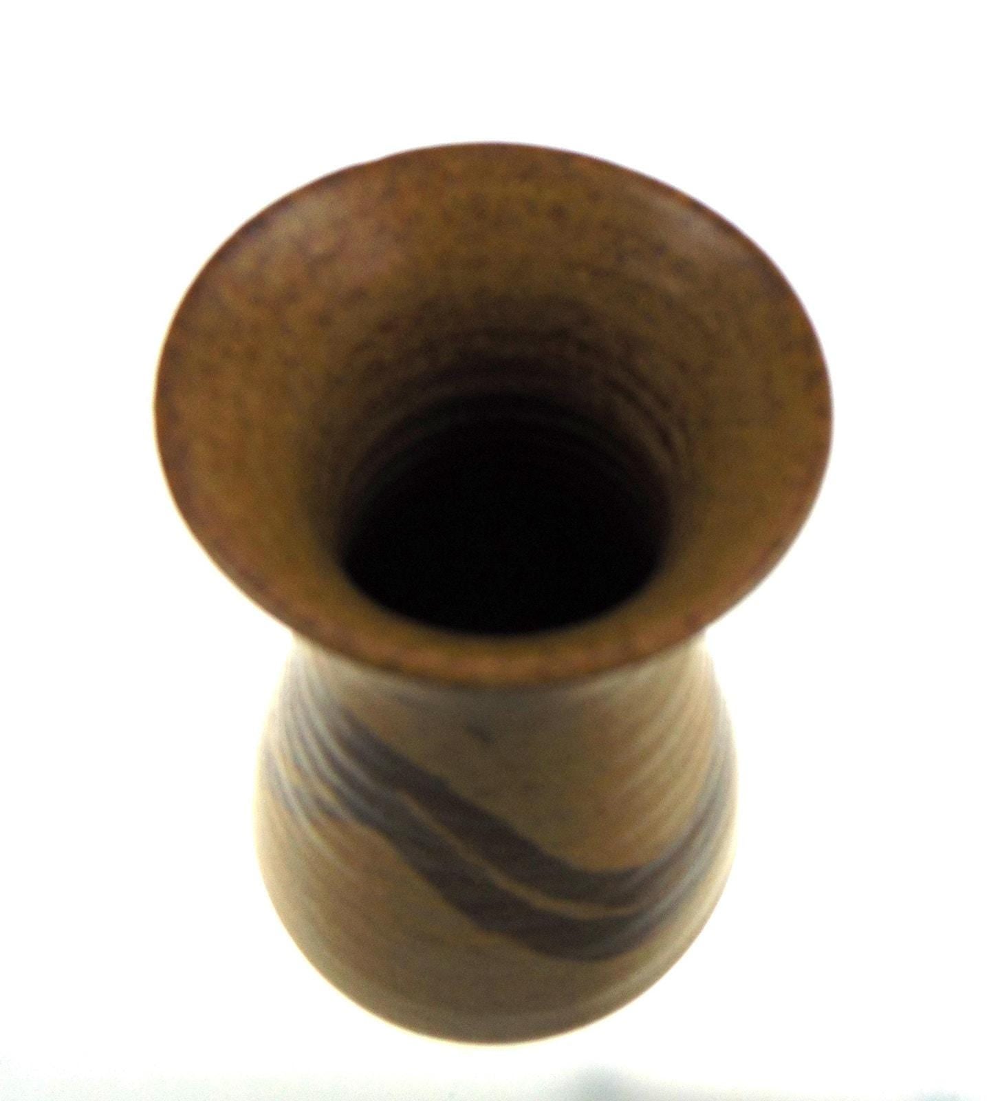 POG Pottery Studio Stoneware Vase, Brushstroke Decor, Signed Mark, 1970s–80s