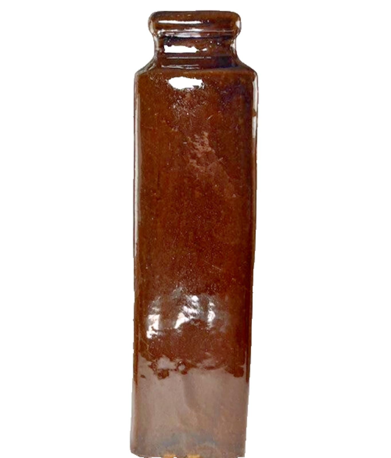 Mid Century Slab Pottery Vase – Brown Treacle Glaze Stoneware 31cm