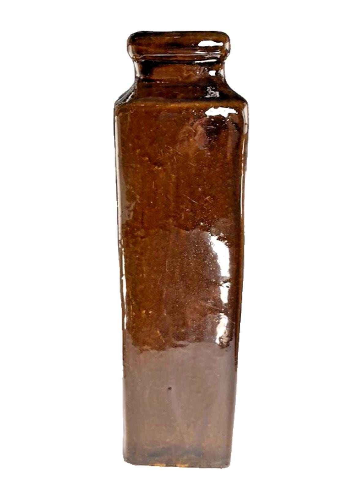 Mid Century Slab Pottery Vase – Brown Treacle Glaze Stoneware 31cm
