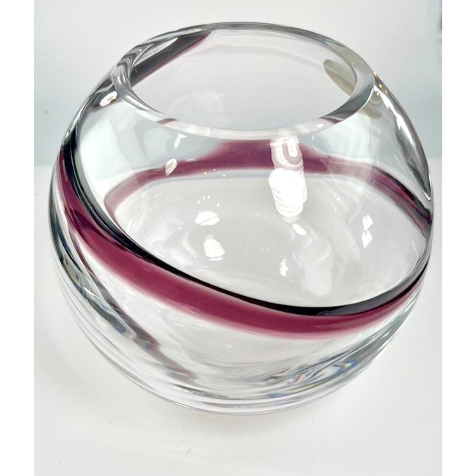 Hand blown glass globe vase w/ purple swirl – 14cm vintage planter