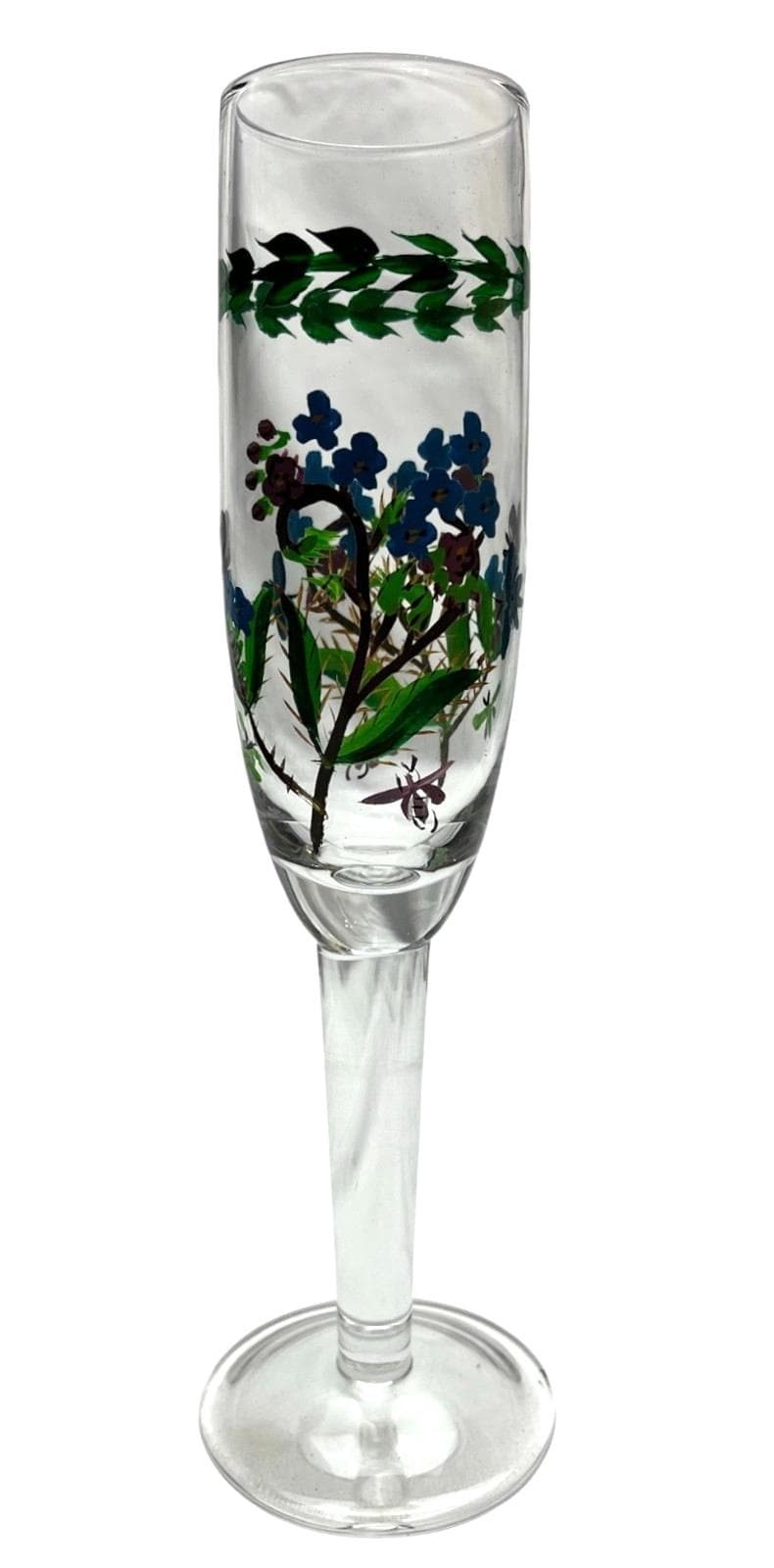 Set of 4 hand‑painted decorative champagne glasses – floral enamel art glassware 22cm. Champagne flutes