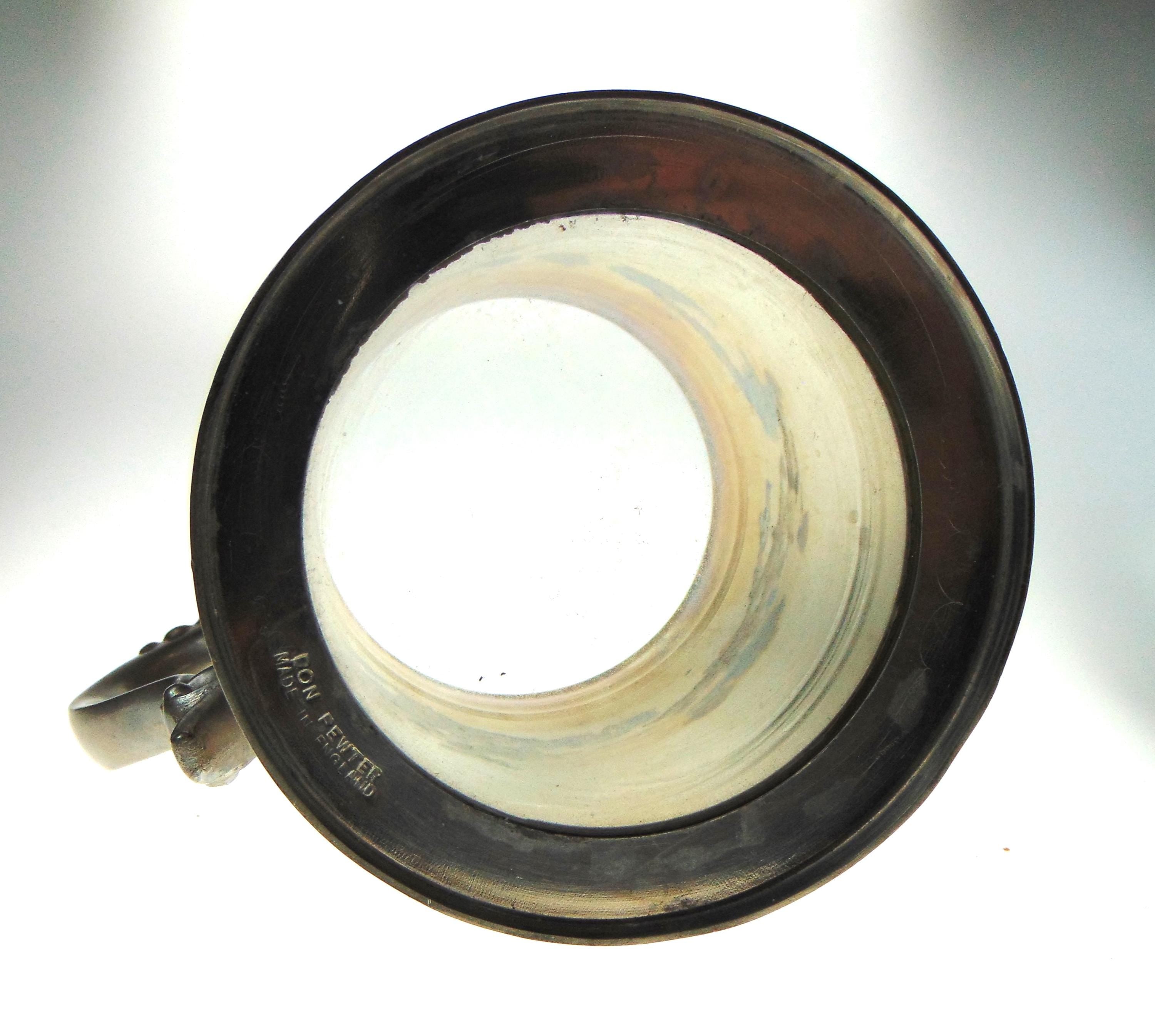Vintage Tankard with Glass Bottom in English Pewter