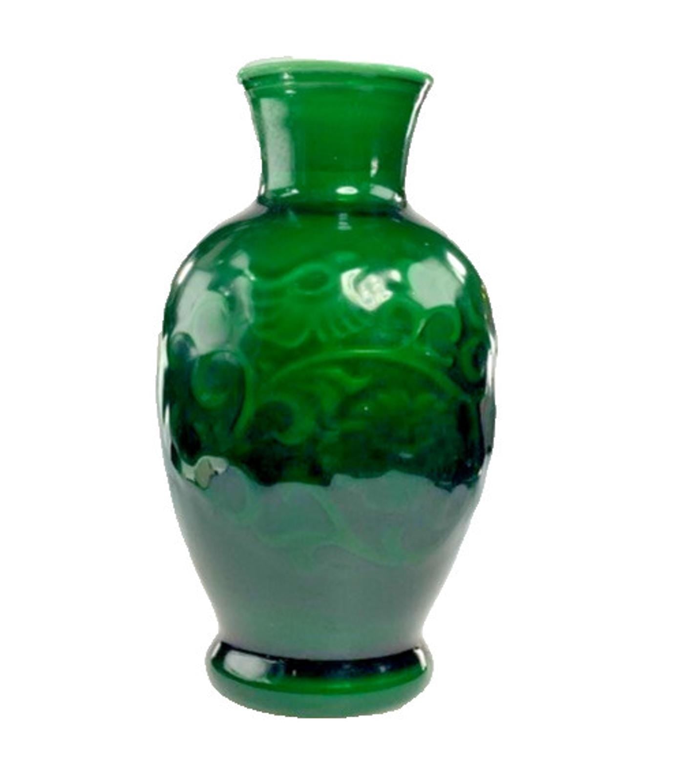 Vintage 1981 Avon Jade Green Glass Vase: Embossed Floral Scented Decor