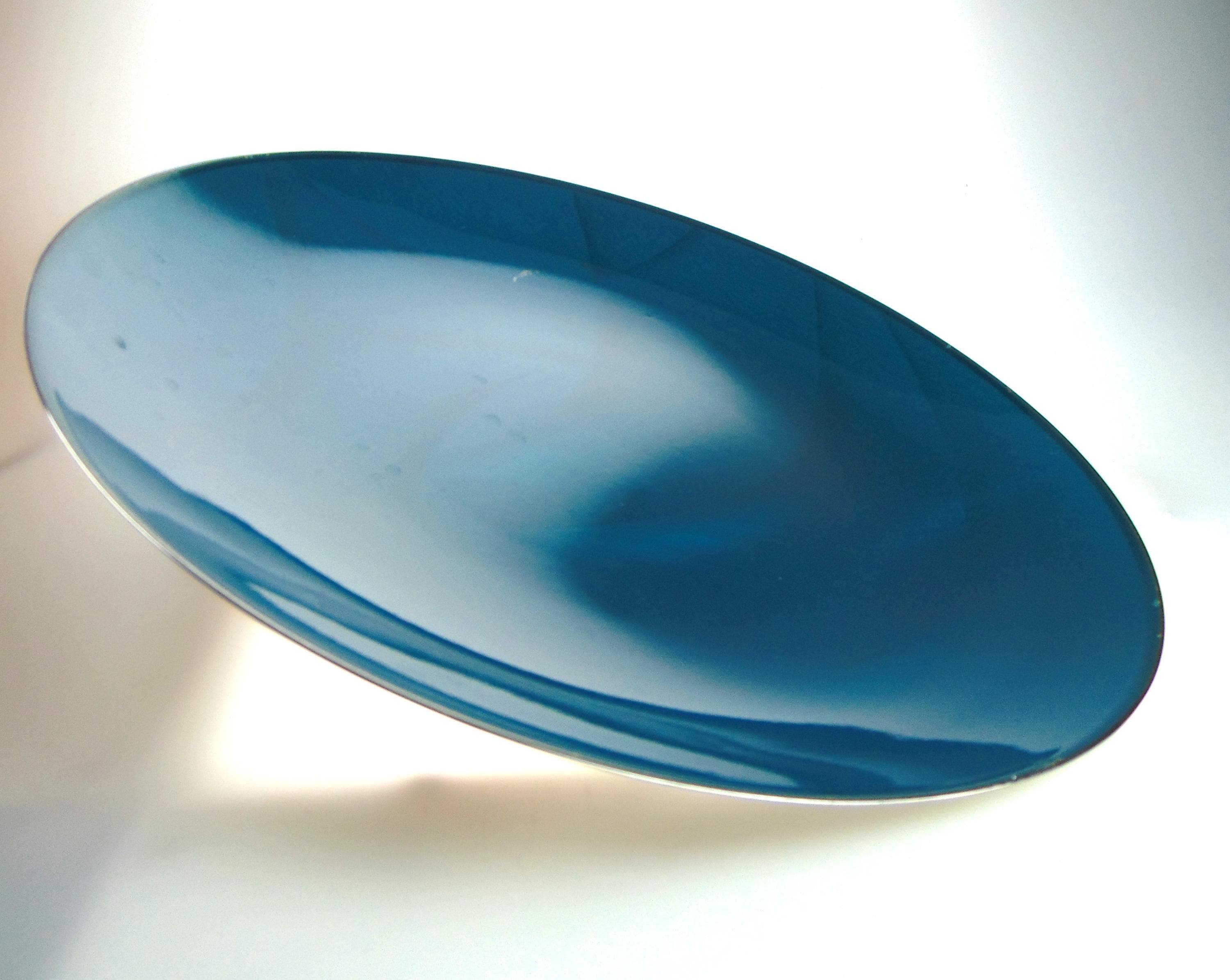 Catherineholm aqua blue enamel platter – 31cm mid century stainless steel