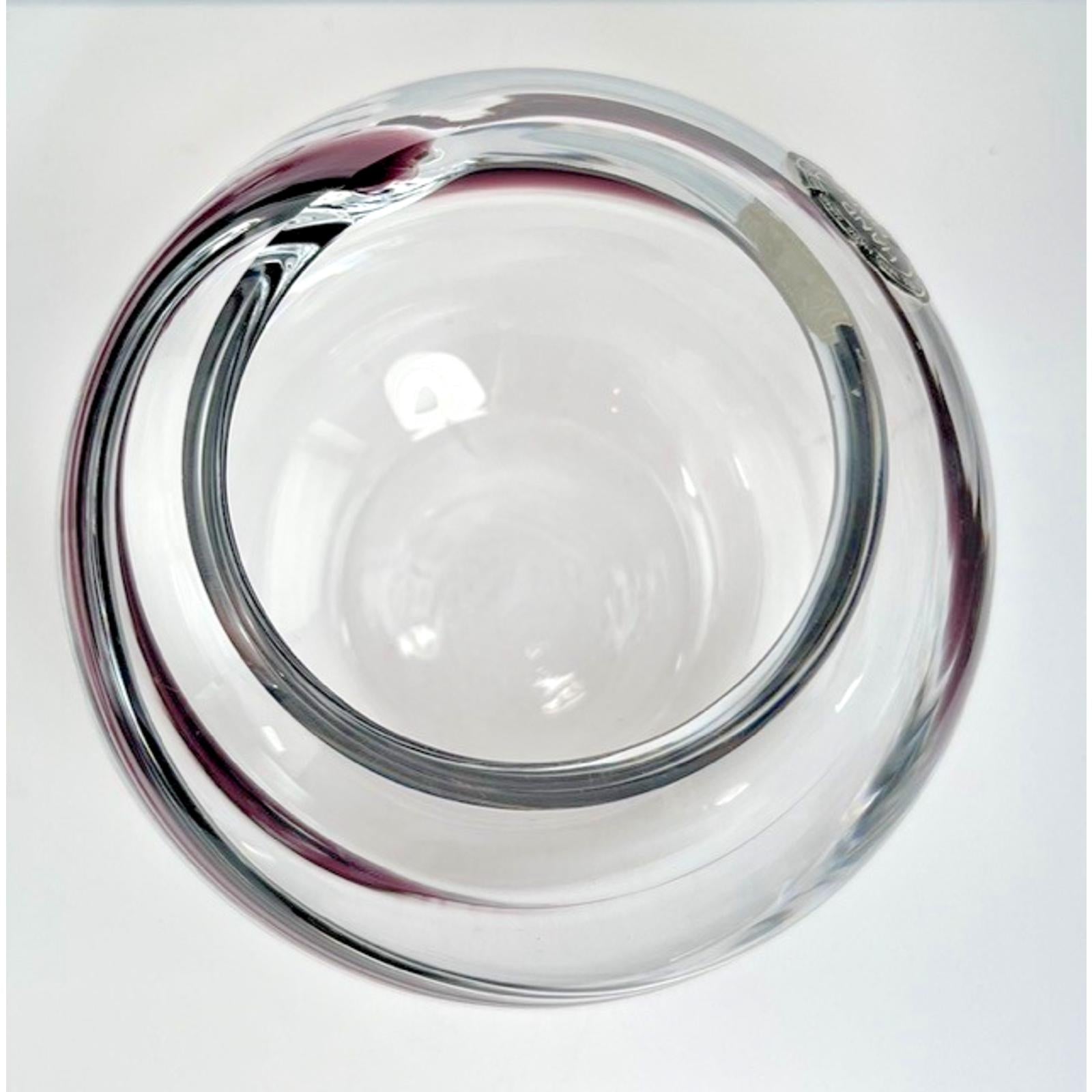 Hand blown glass globe vase w/ purple swirl – 14cm vintage planter