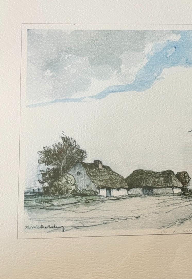 Framed Etching “In de Kempen” by Dirk Baksteen (1886–1971) Thatched Cottage