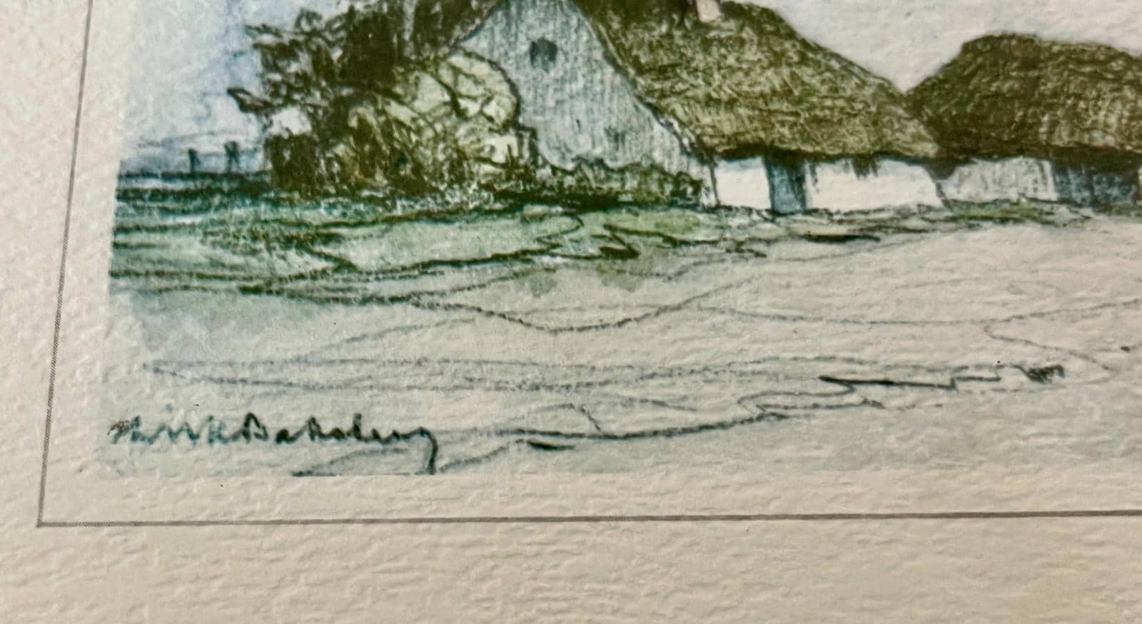 Framed Etching “In de Kempen” by Dirk Baksteen (1886–1971) Thatched Cottage