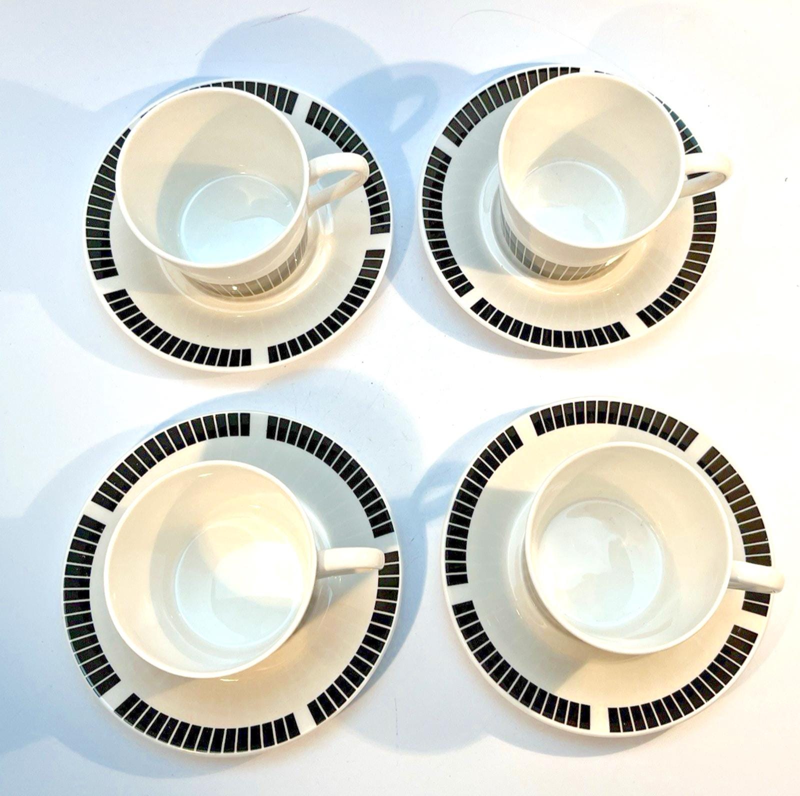 Royal Osborne Black & White Cups and Saucers: Mid-Century Fine Bone China