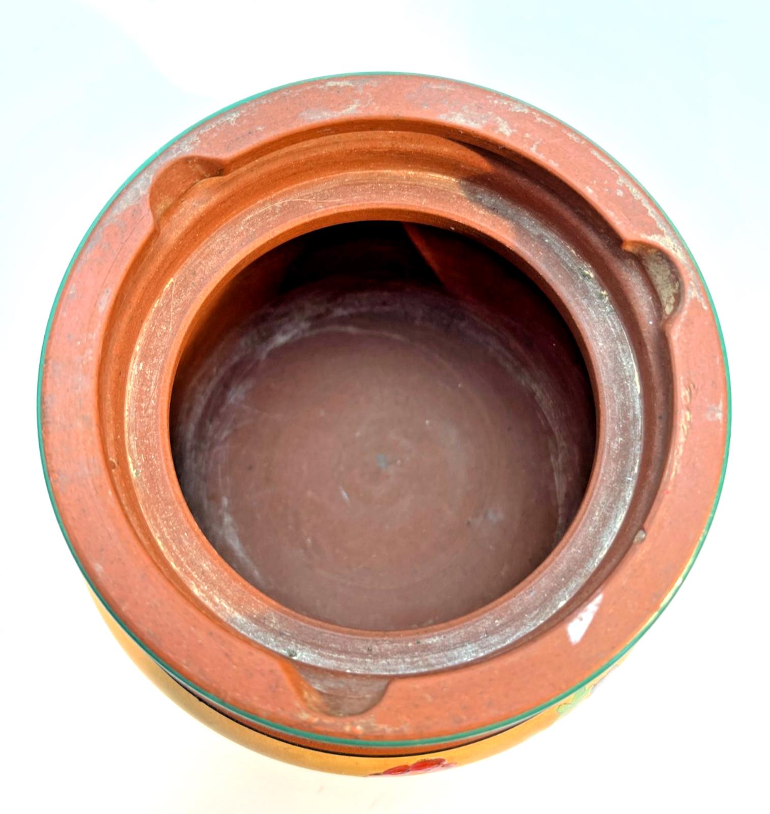 Vintage Pottery Tobacco Jar Handmade Terracotta Hand Painted Tobacciana