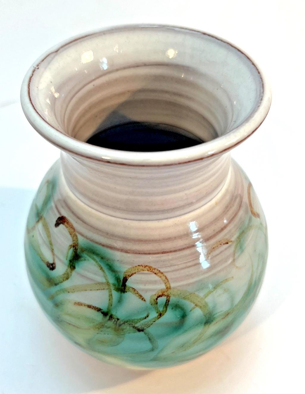 Vintage Skegness Pottery vase 10.5cm green & brown studio art hand painted