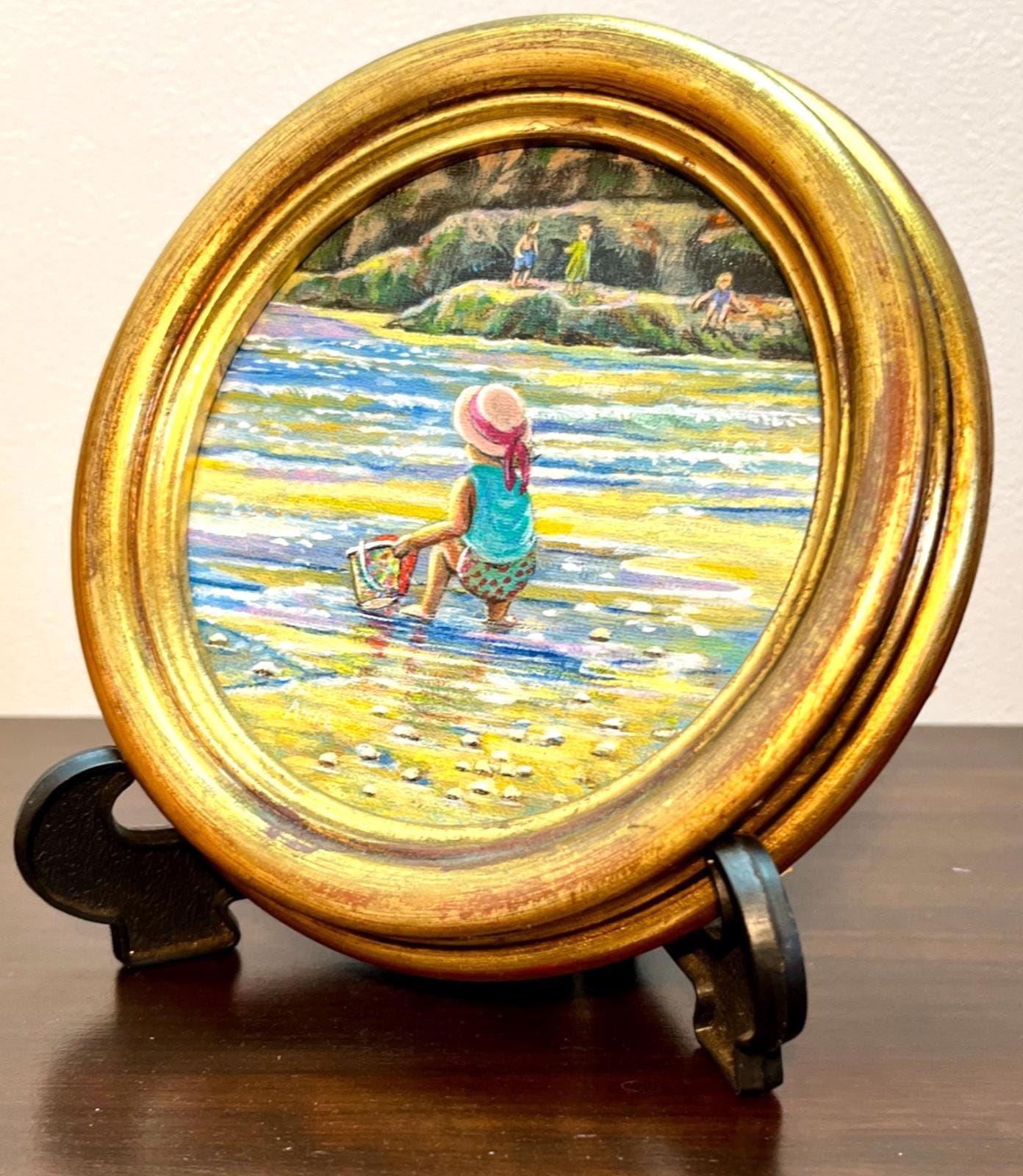 Anne Wallace Original Painting Girl at Beach Gold Frame Signed North East Artist