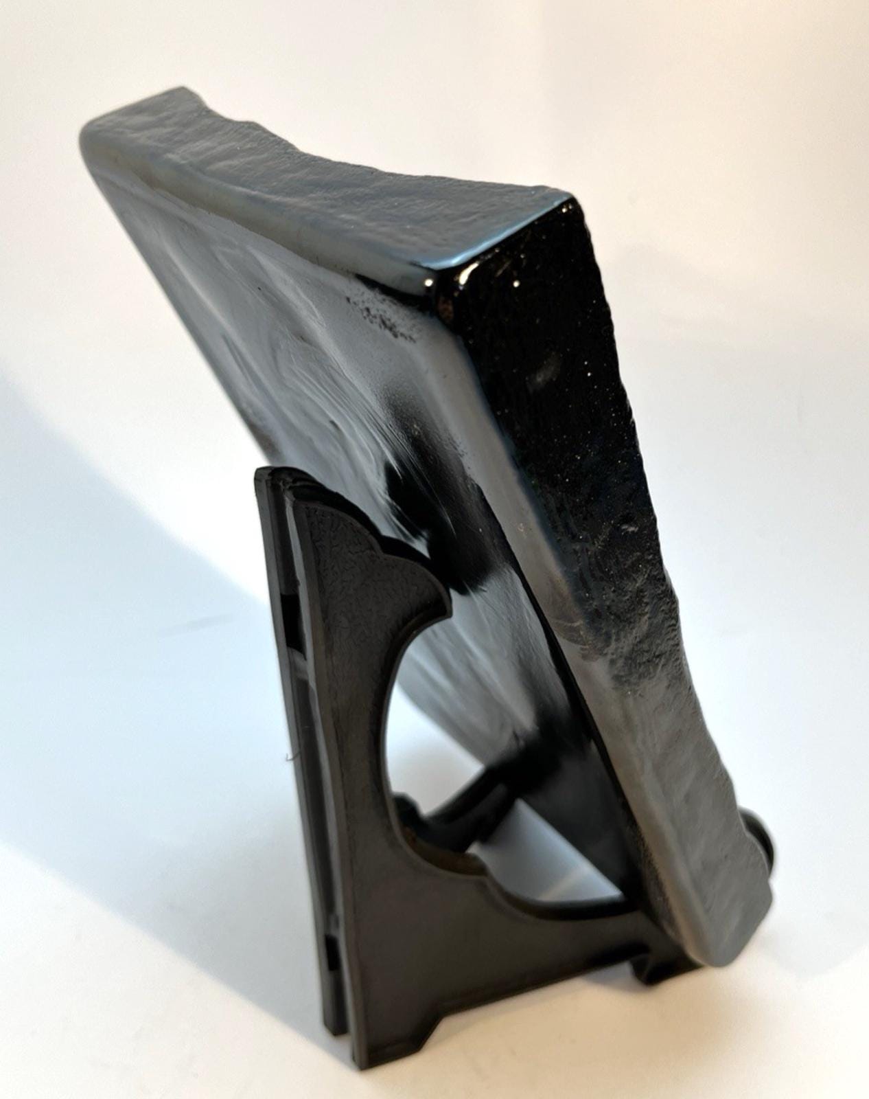 Vintage Nude Woman Plaque Black Ceramic Pottery Art Kneeling Female Figure, 18cm