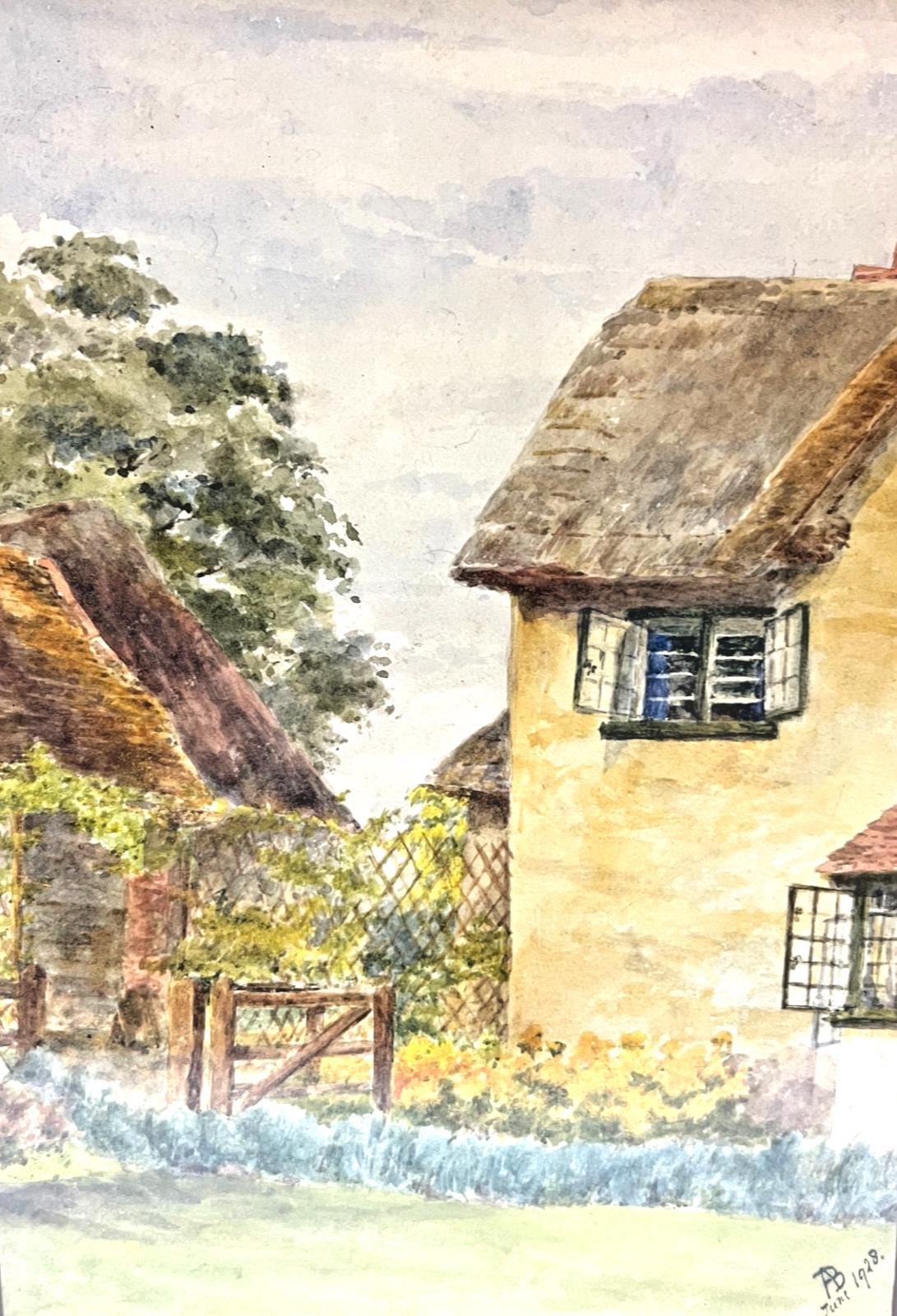 1928 Watercolour of a Cottage by A Boyce Esquire Framed. Country Cottage Art