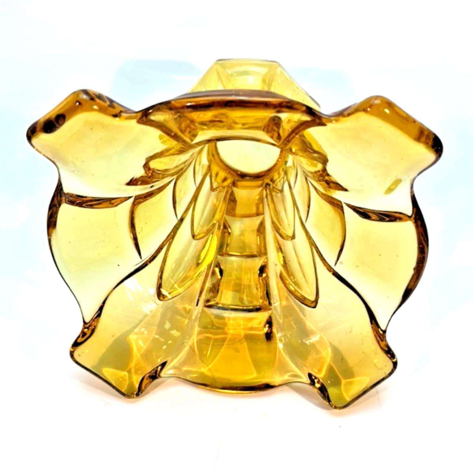 Art Deco Amber Glass Vase with Glass Frog